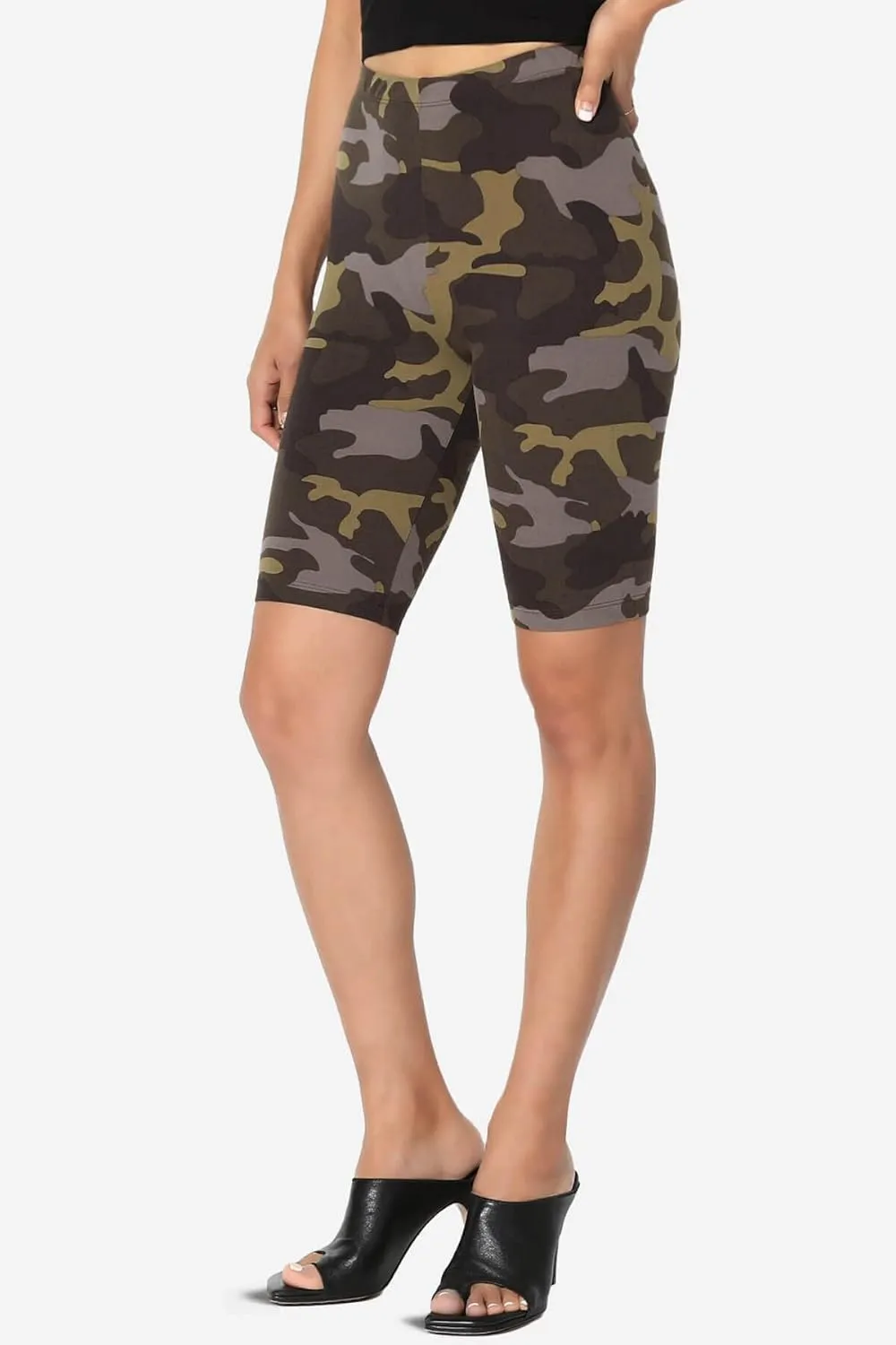 TheMogan Animal Print Mid Thigh Microfiber High Waist Stretch Short Leggings