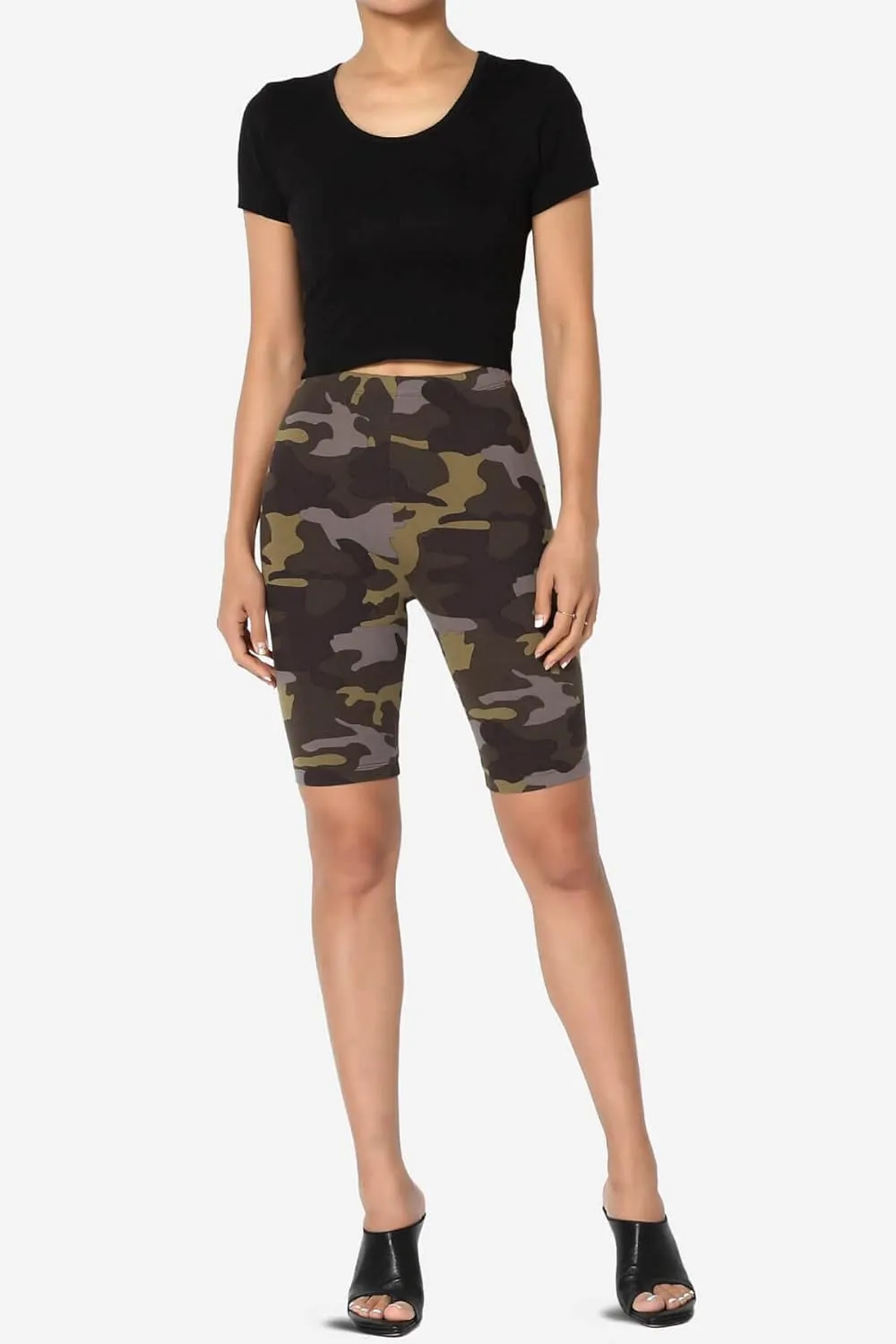 TheMogan Animal Print Mid Thigh Microfiber High Waist Stretch Short Leggings