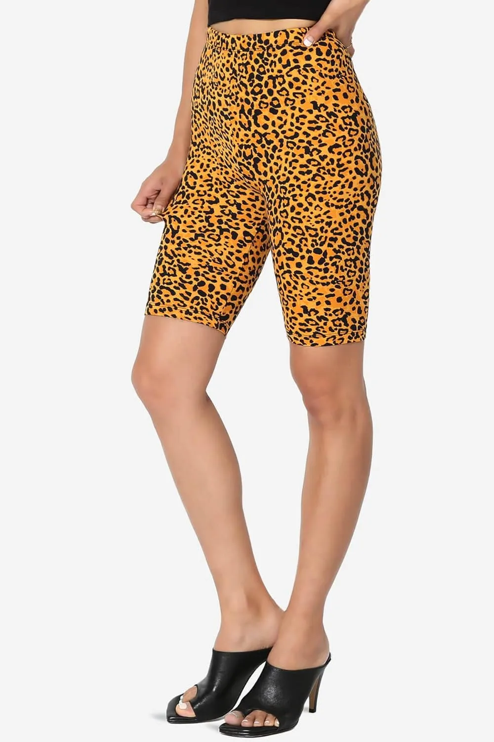 TheMogan Animal Print Mid Thigh Microfiber High Waist Stretch Short Leggings