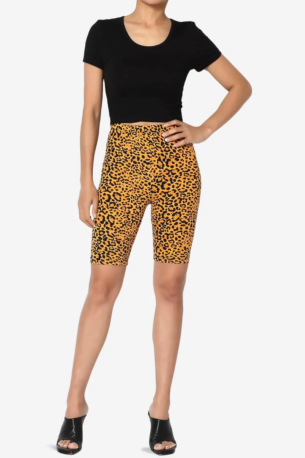 TheMogan Animal Print Mid Thigh Microfiber High Waist Stretch Short Leggings