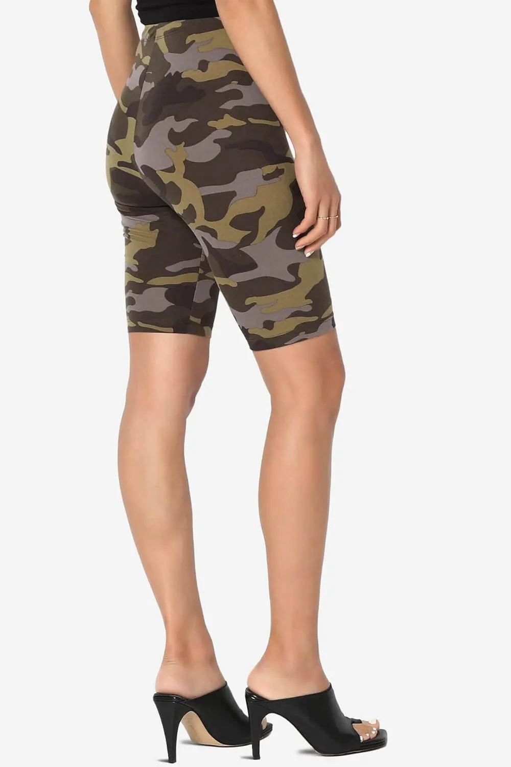 TheMogan Animal Print Mid Thigh Microfiber High Waist Stretch Short Leggings