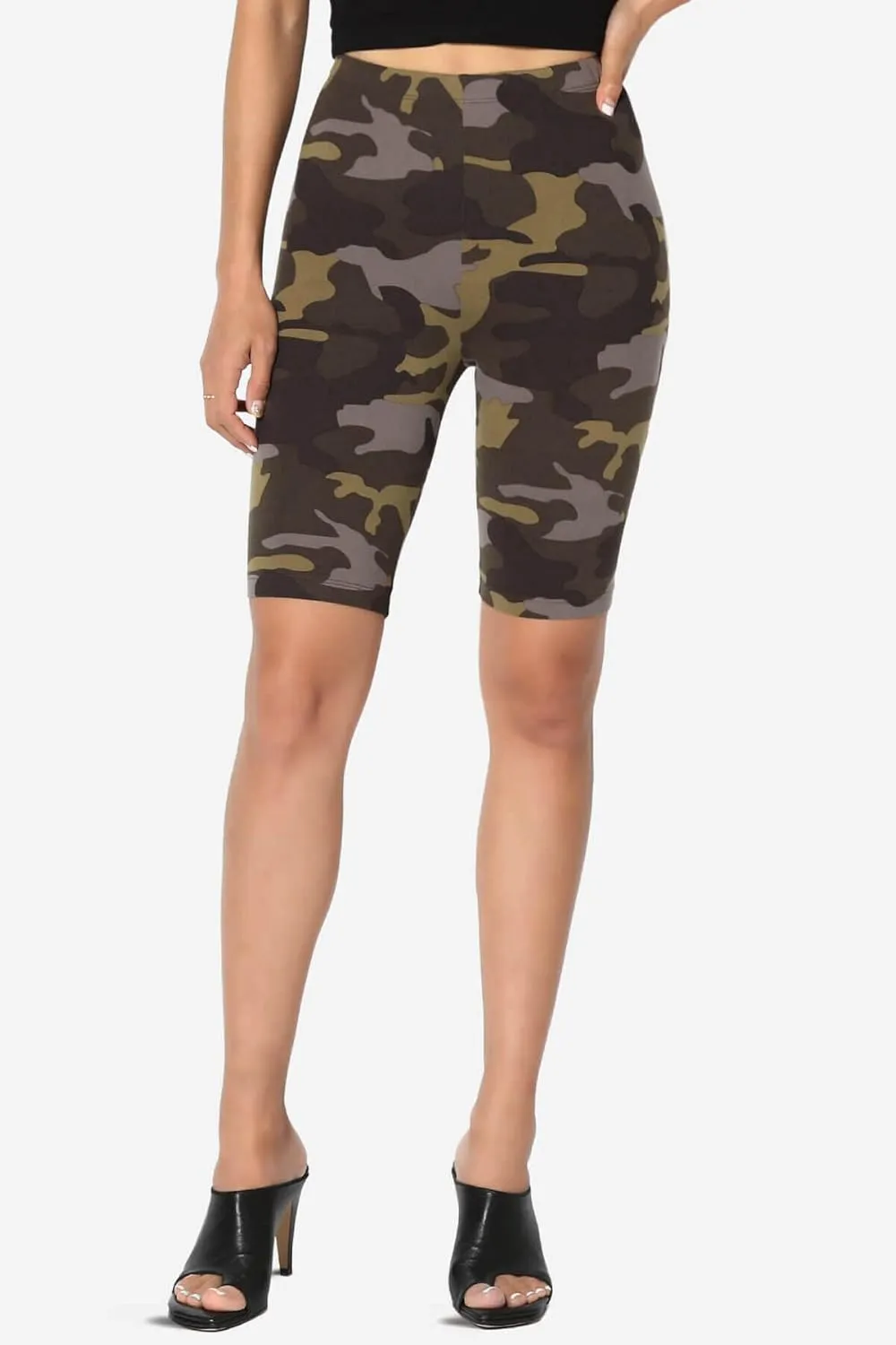 TheMogan Animal Print Mid Thigh Microfiber High Waist Stretch Short Leggings