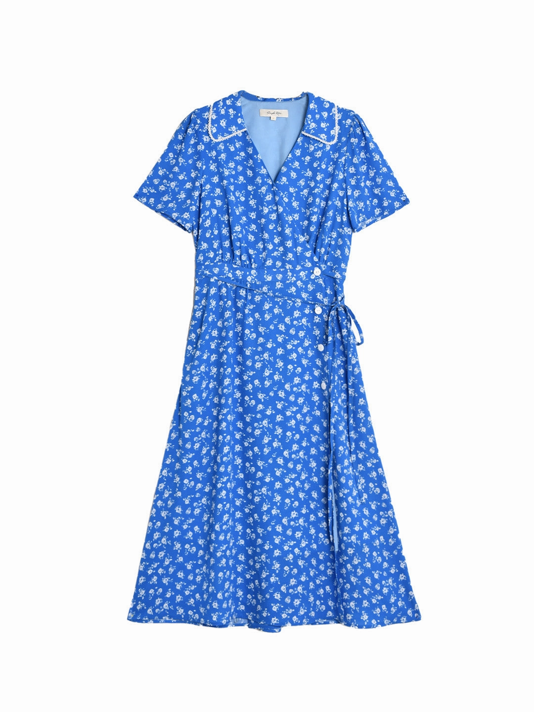 Thermal Regulating Fabric Alba V-Neck X-Line Floral Tea Dress Recycled Fiber Blend