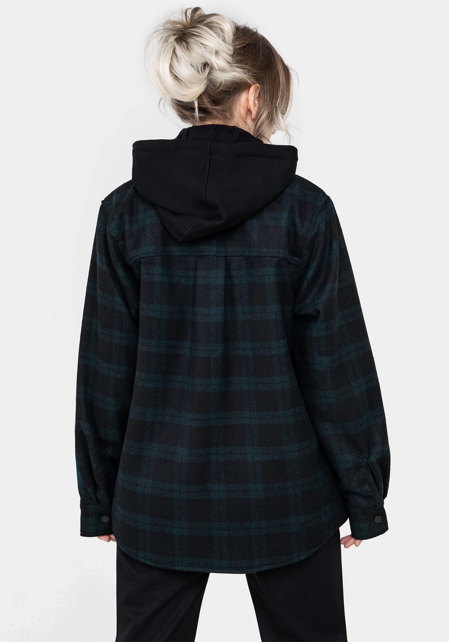 Non Restrictive Tailoring HypoallergenicMaterial Trellis Hooded Pocket Wool Blend Check Shacket
