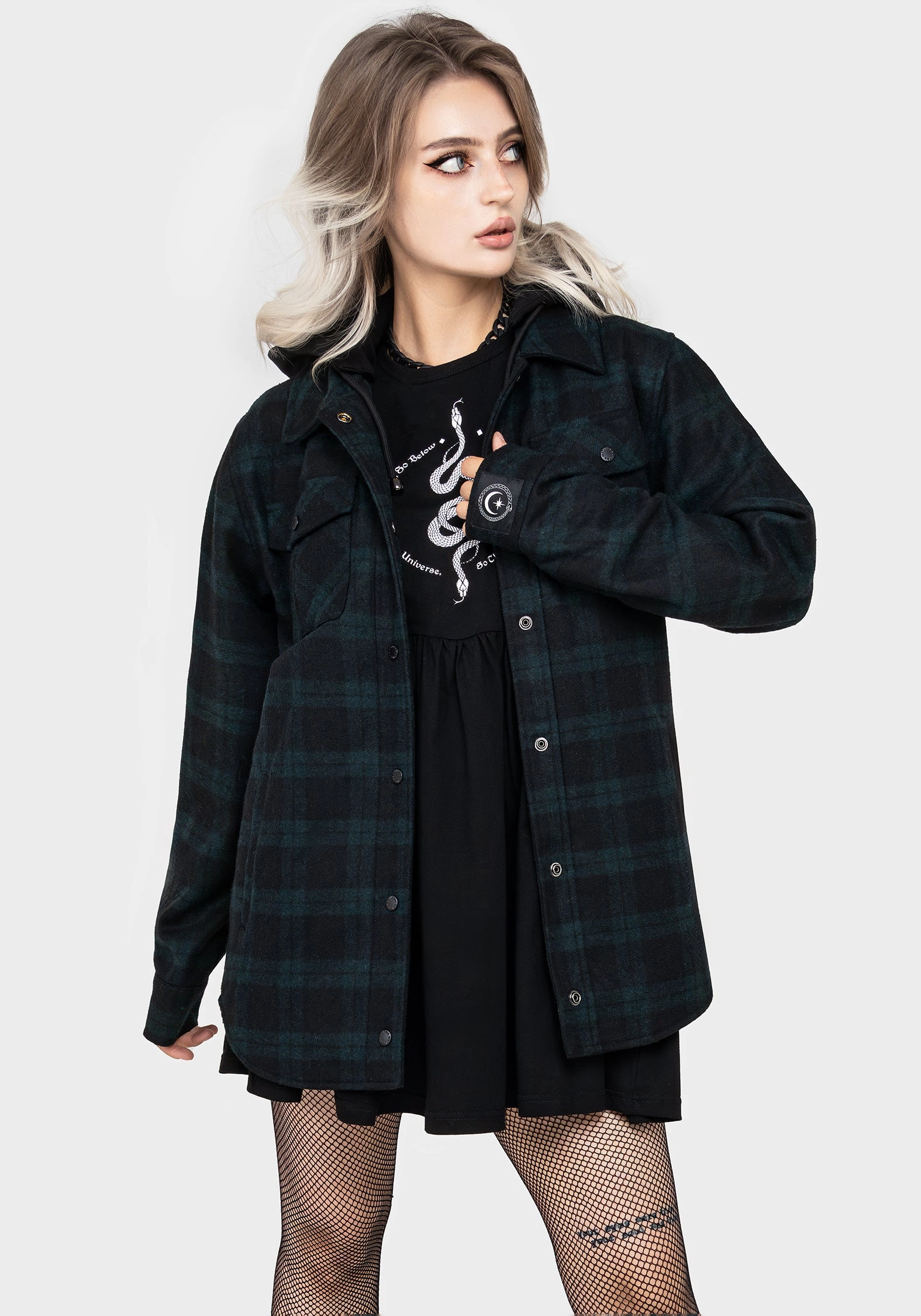 Ultra Compact Packing Design Reversible Style Trellis Hooded Pocket Wool Blend Check Shacket