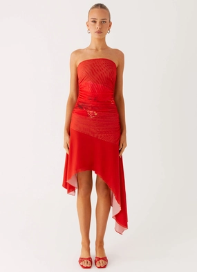Think About It Midi Dress - Fire Red Romantic Soft