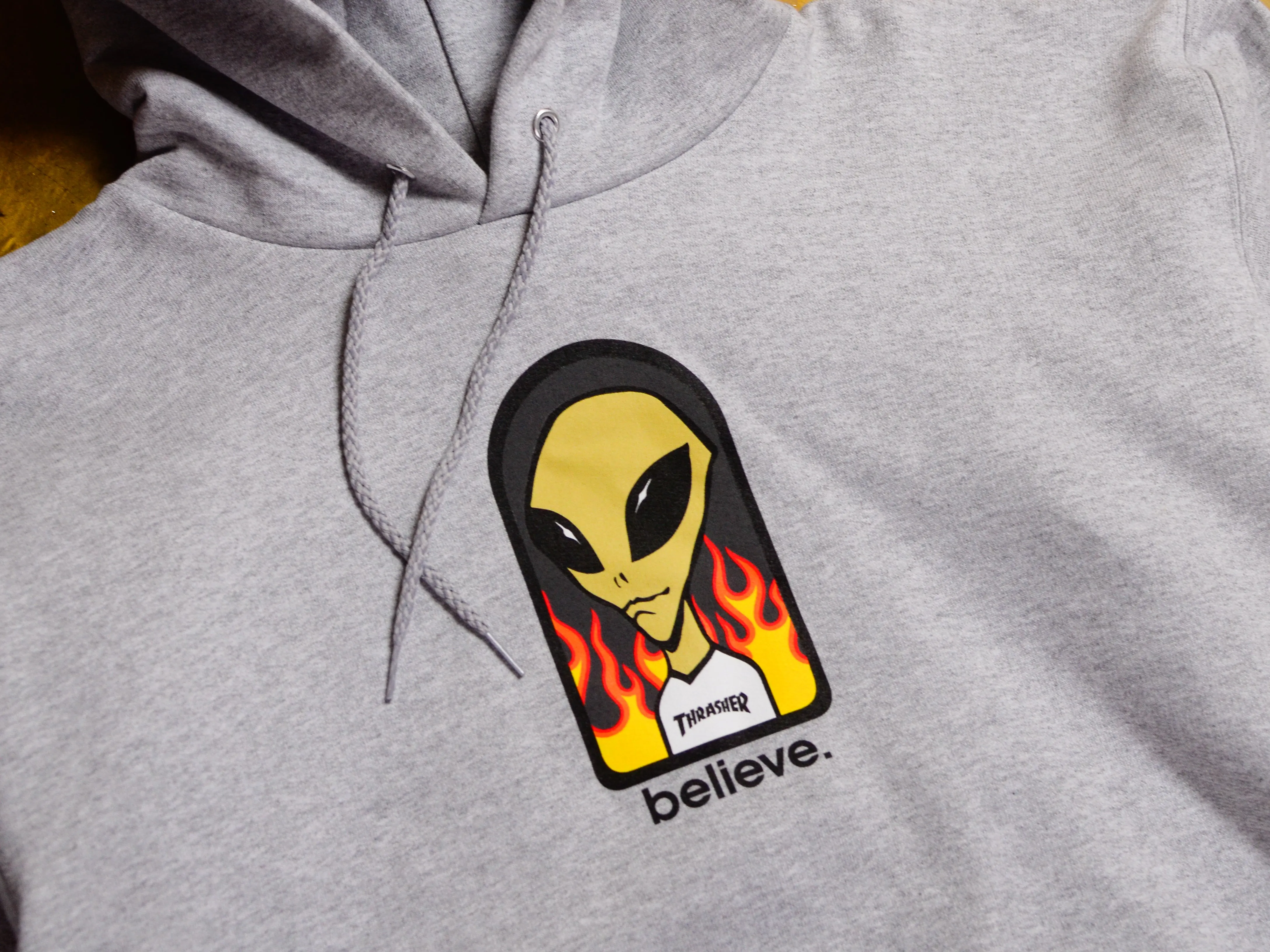 Thrasher x Alien Workshop "Believe" Hooded Fleece - Grey