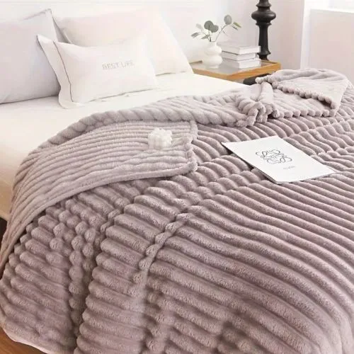 Throw Striped Blanket Super Soft, Light Gray Color.