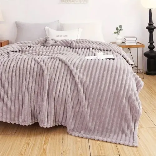 Throw Striped Blanket Super Soft, Light Gray Color.