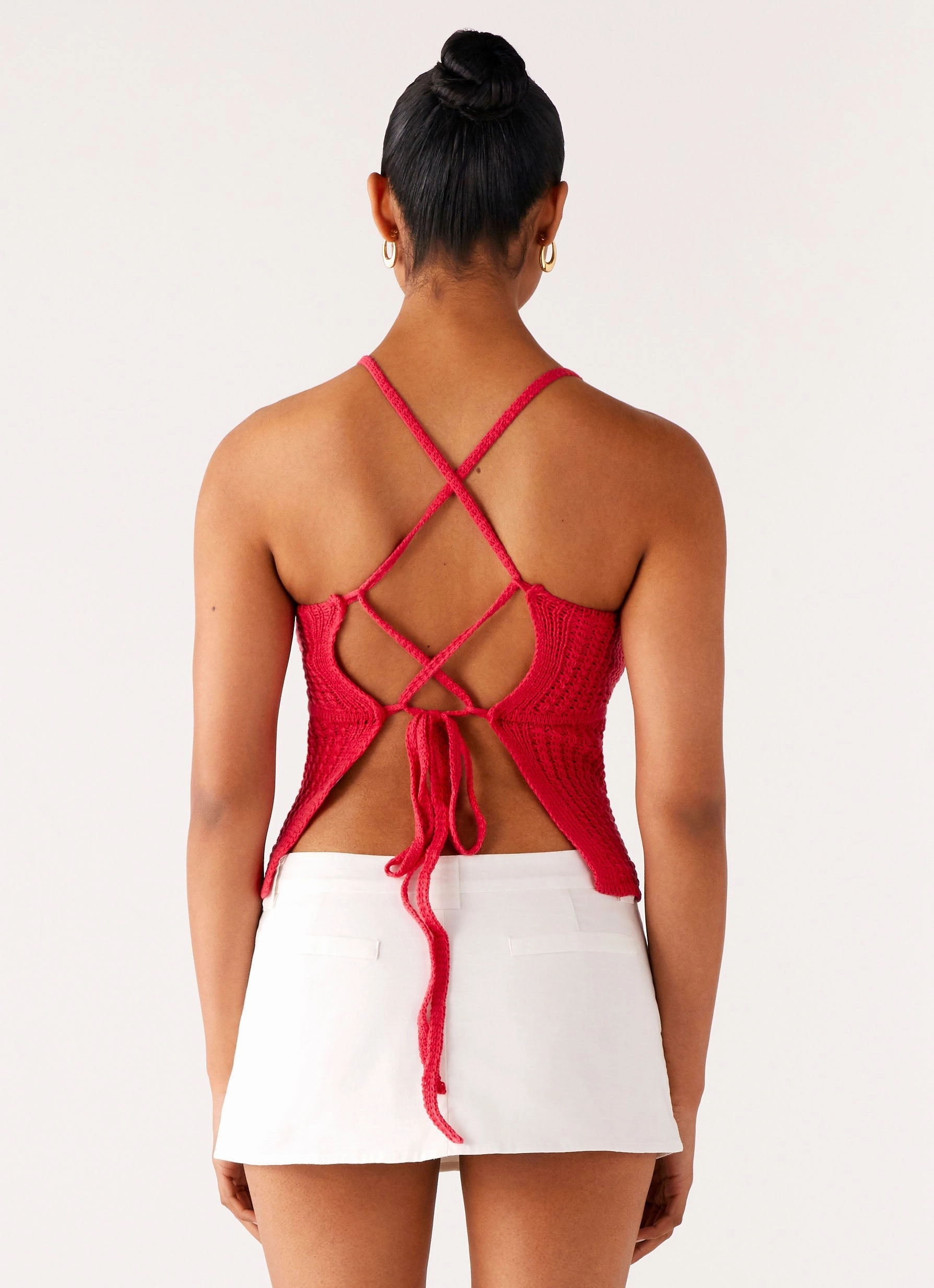 wrinkle free finish Tiare Crochet Top - Fuchsia