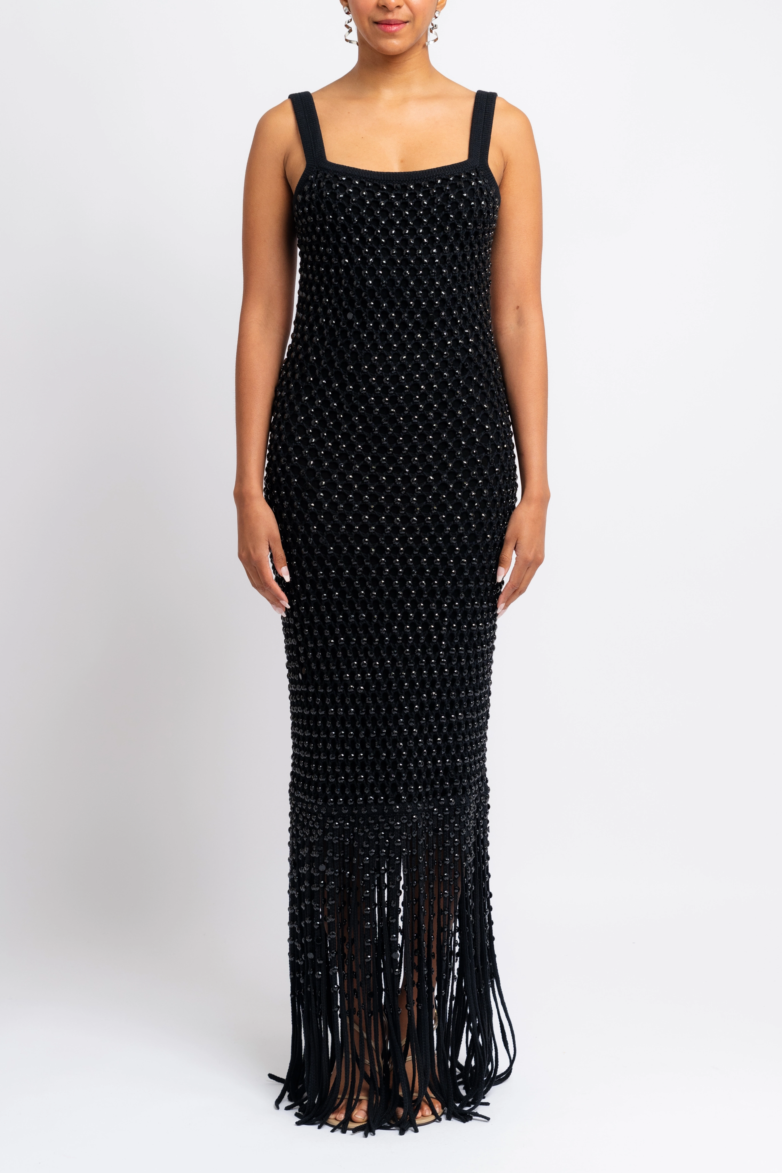 Crystal Mesh Gala Fringe Gown - Black Anniversary-Event