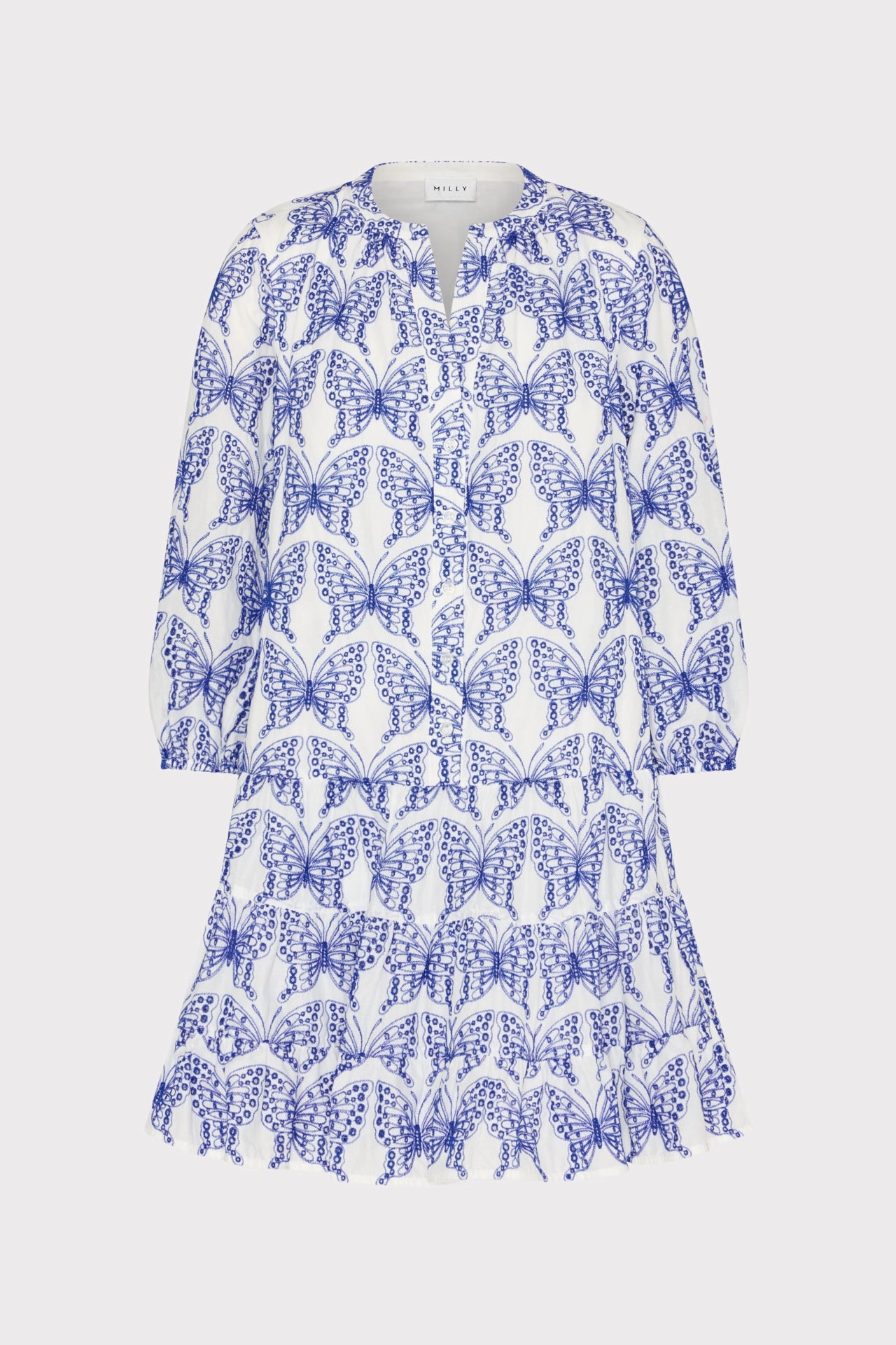 Tiered Butterfly Eyelet Mini Dress Collared