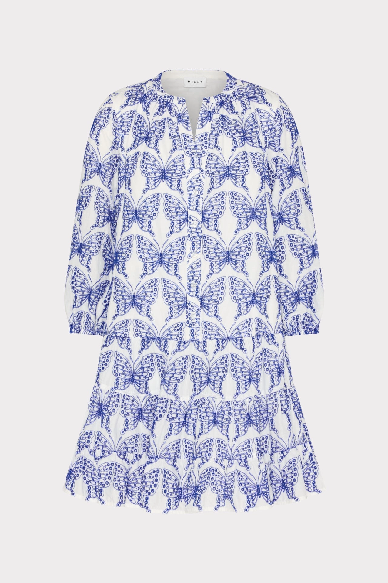Comfortable and Flattering Tiered Butterfly Eyelet Mini Dress