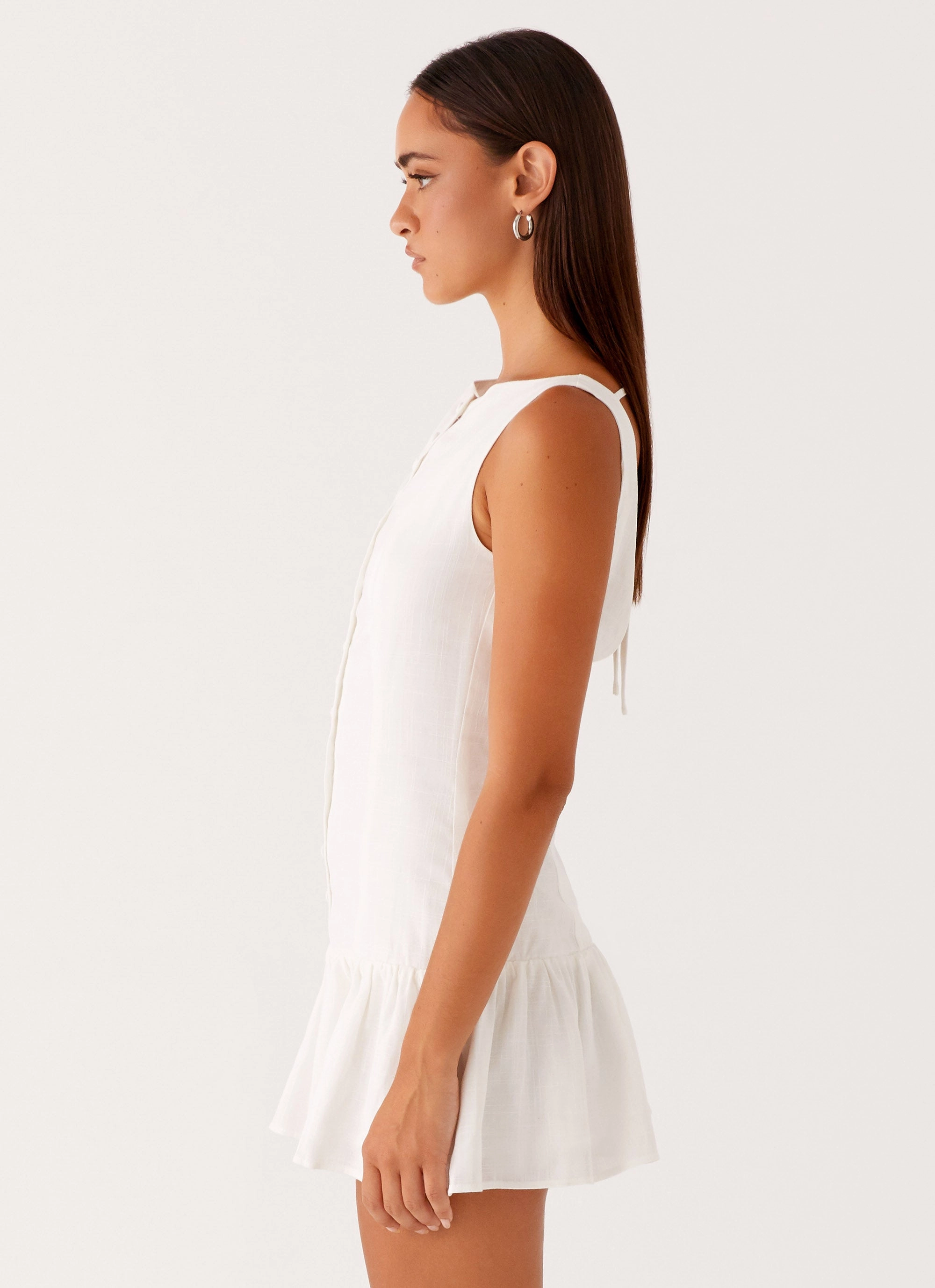 Meggie Linen Mini Dress - White Twist Front Design