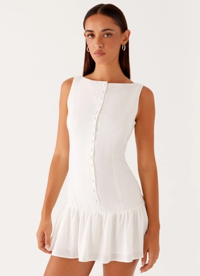 Meggie Linen Mini Dress - White Heat Dissipating Fabric Fall Favorite