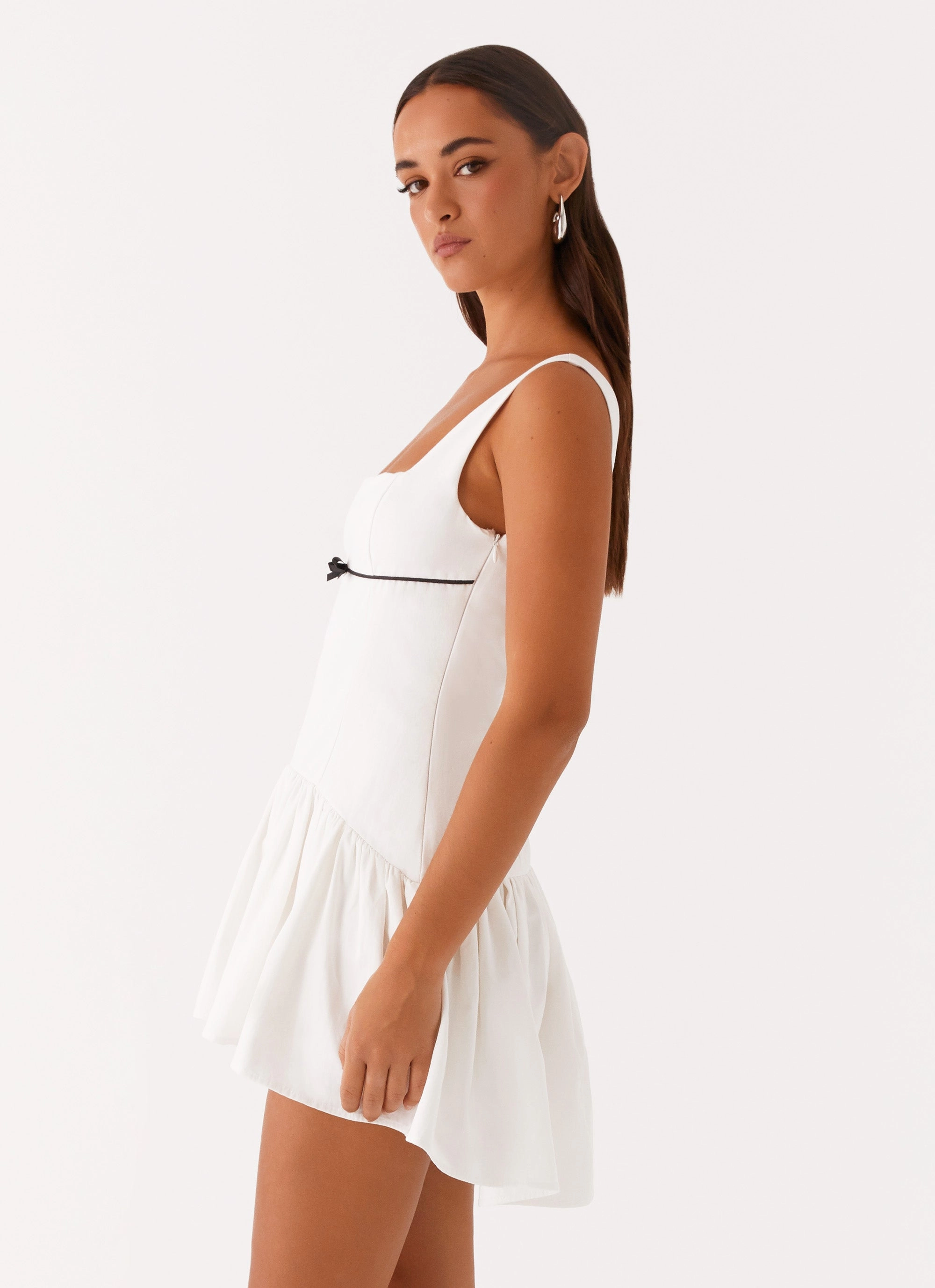 Matte Texture Ventilated Panels Jolene Mini Dress - White