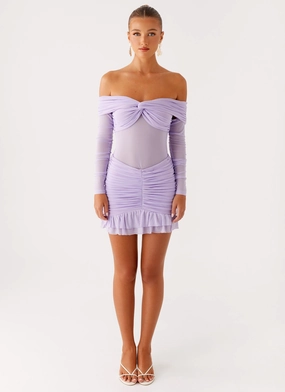 Comfort Fit Teen Fashion Tiff Long Sleeve Mini Dress - Lilac