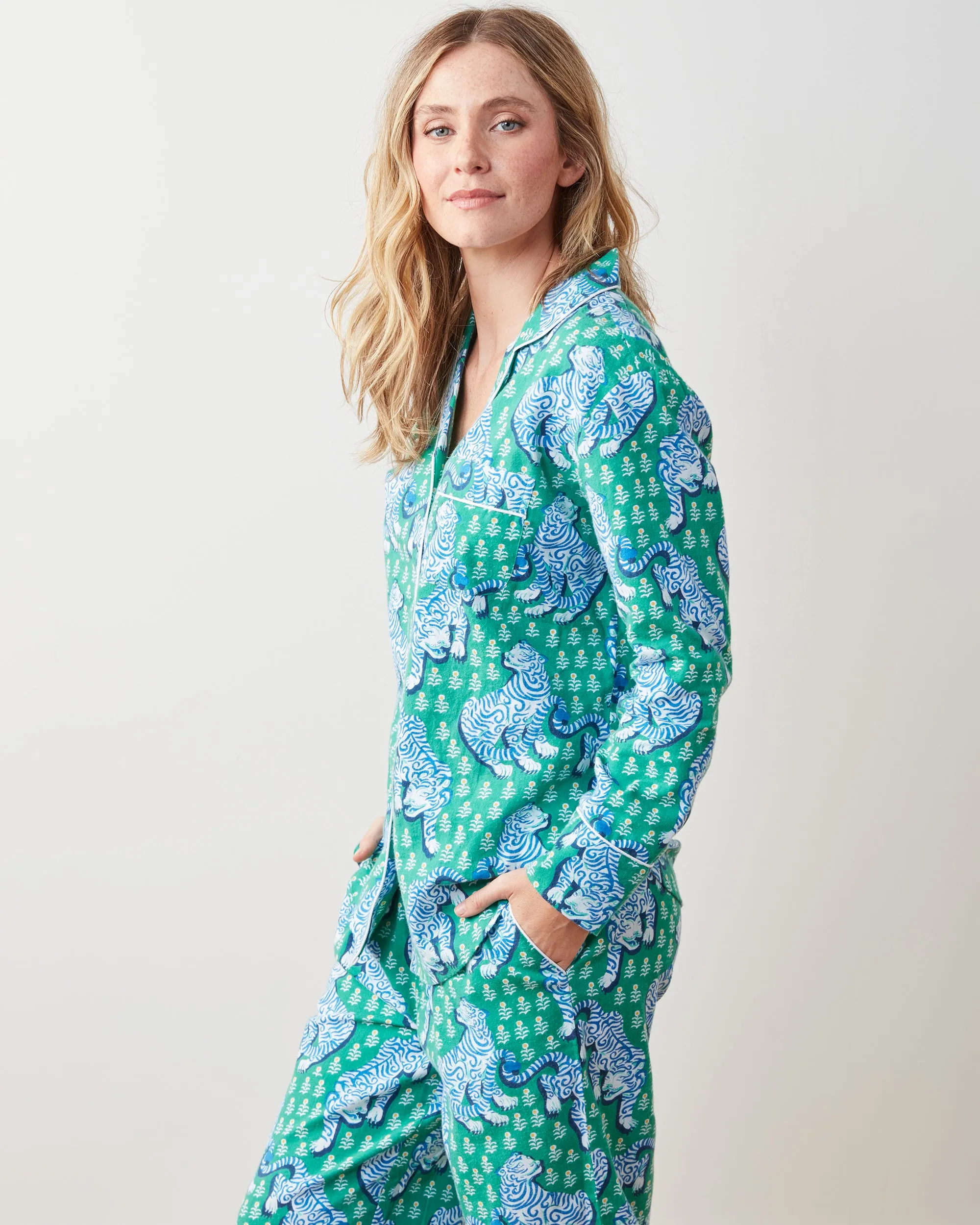 Tiger Queen - Lightweight Flannel Long PJ Set - Jade