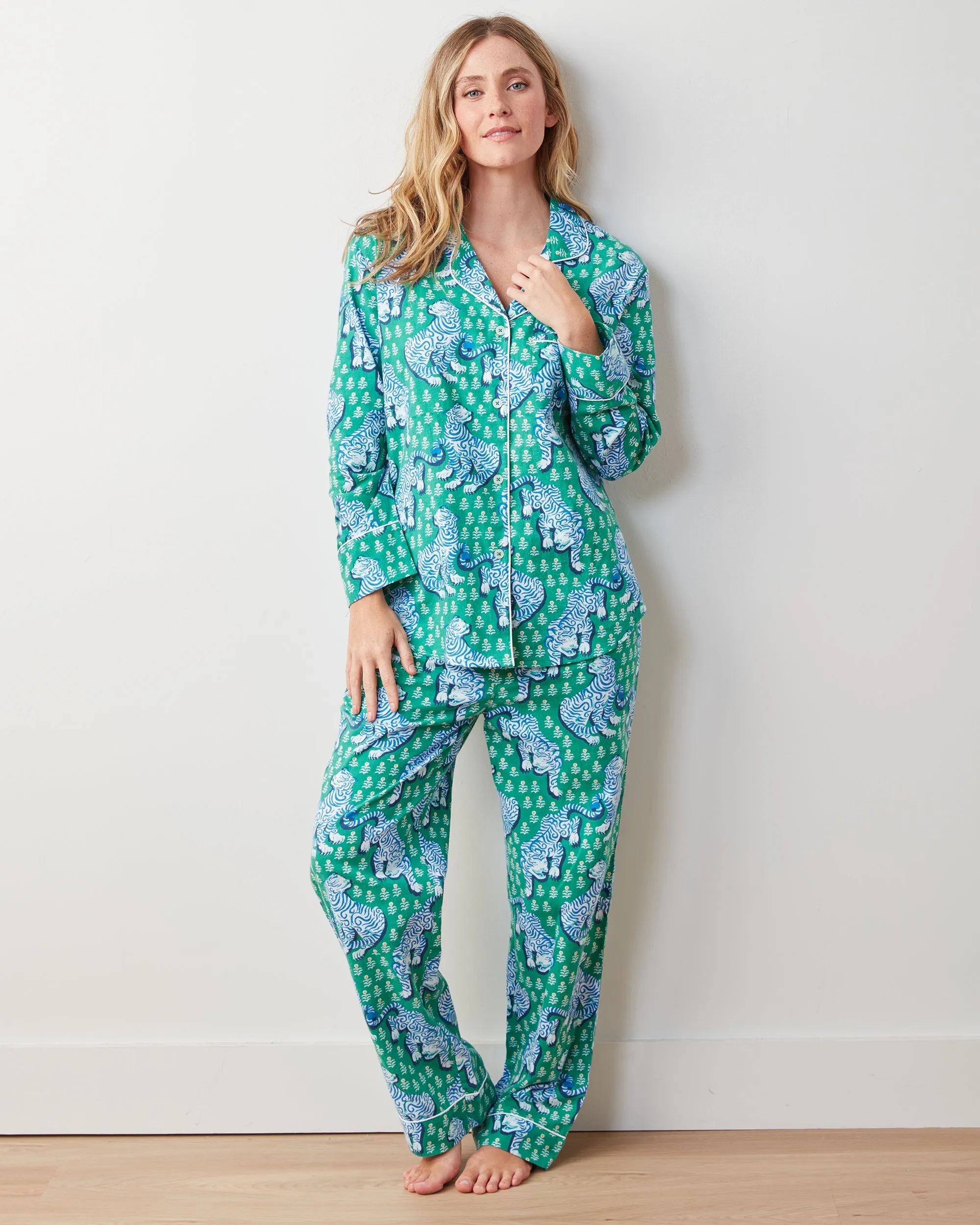 Tiger Queen - Lightweight Flannel Long PJ Set - Jade