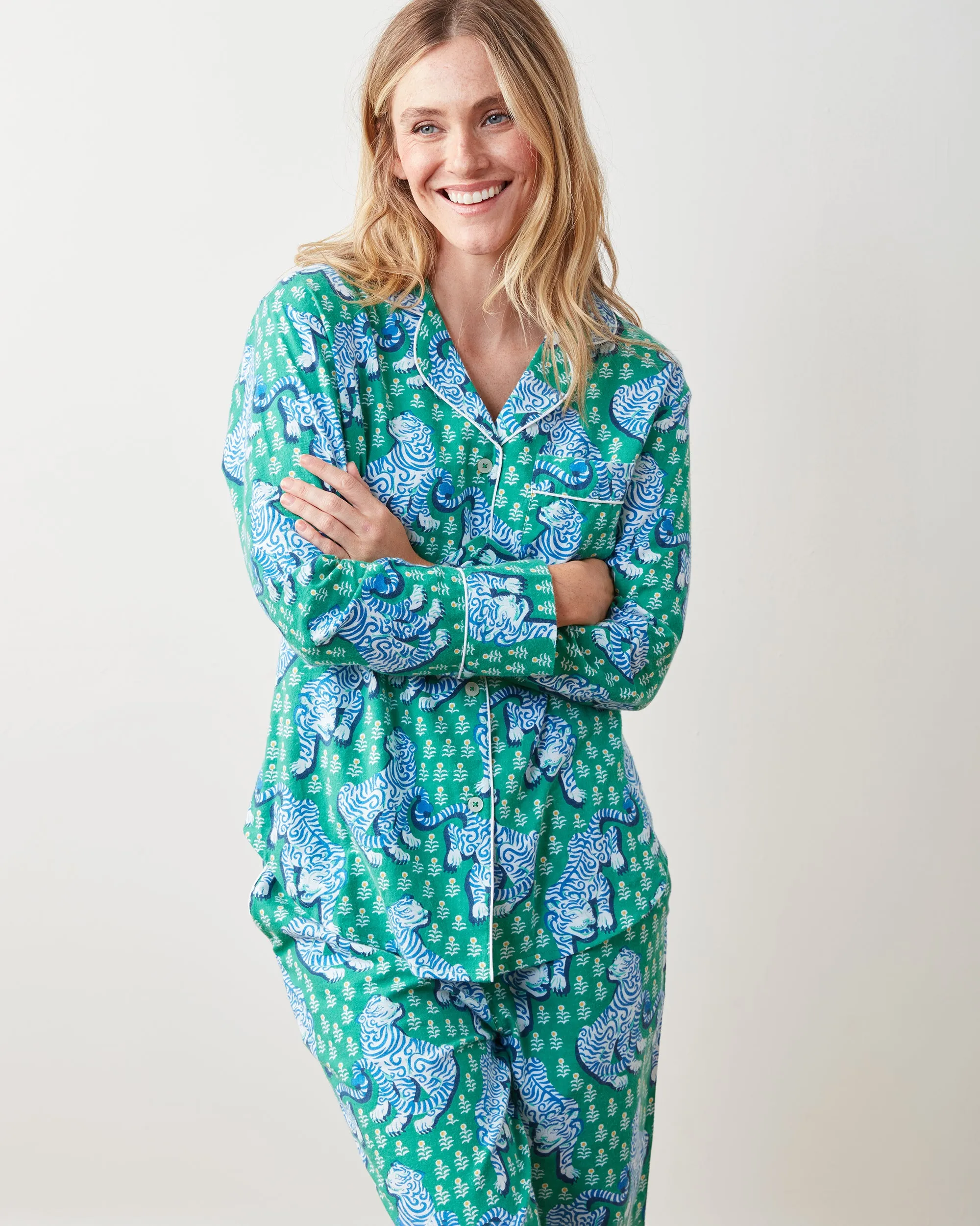 Tiger Queen - Lightweight Flannel Long PJ Set - Jade