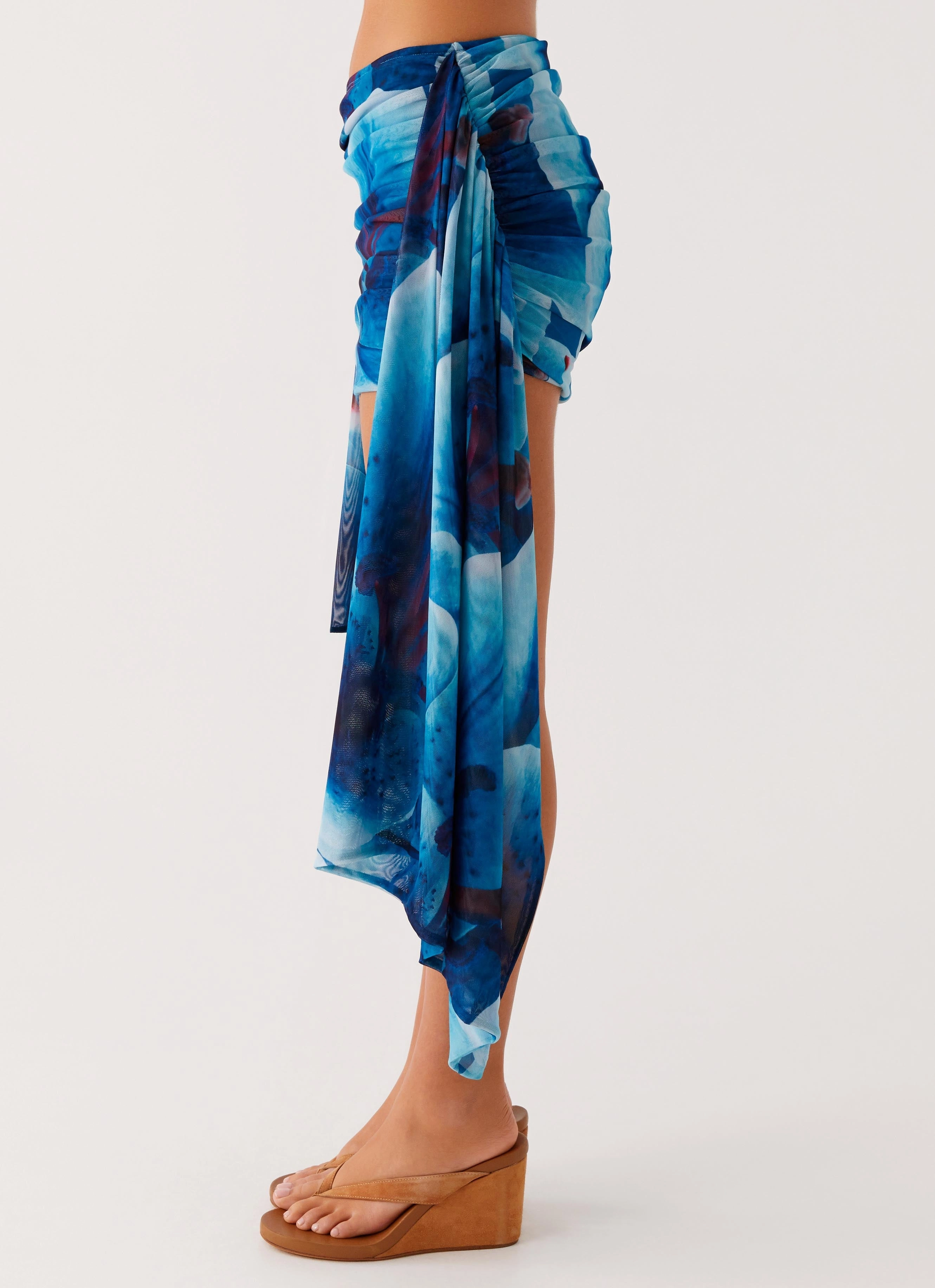 Tigerlily Micro Skirt - Turquoise Floral Ruching Details