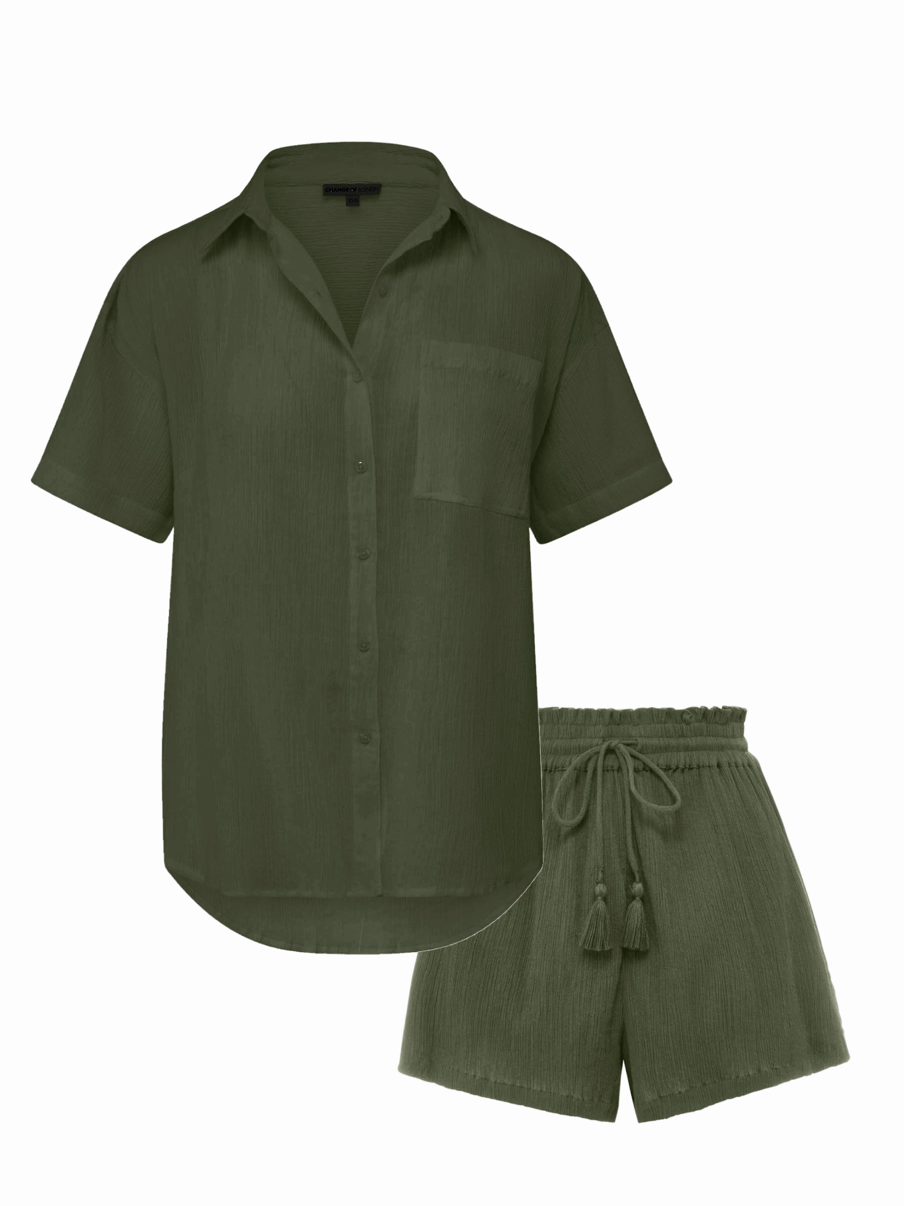 Michelle Top   Vicki Shorts Set in Olive Smooth Fabric Quick-Dry Fabric
