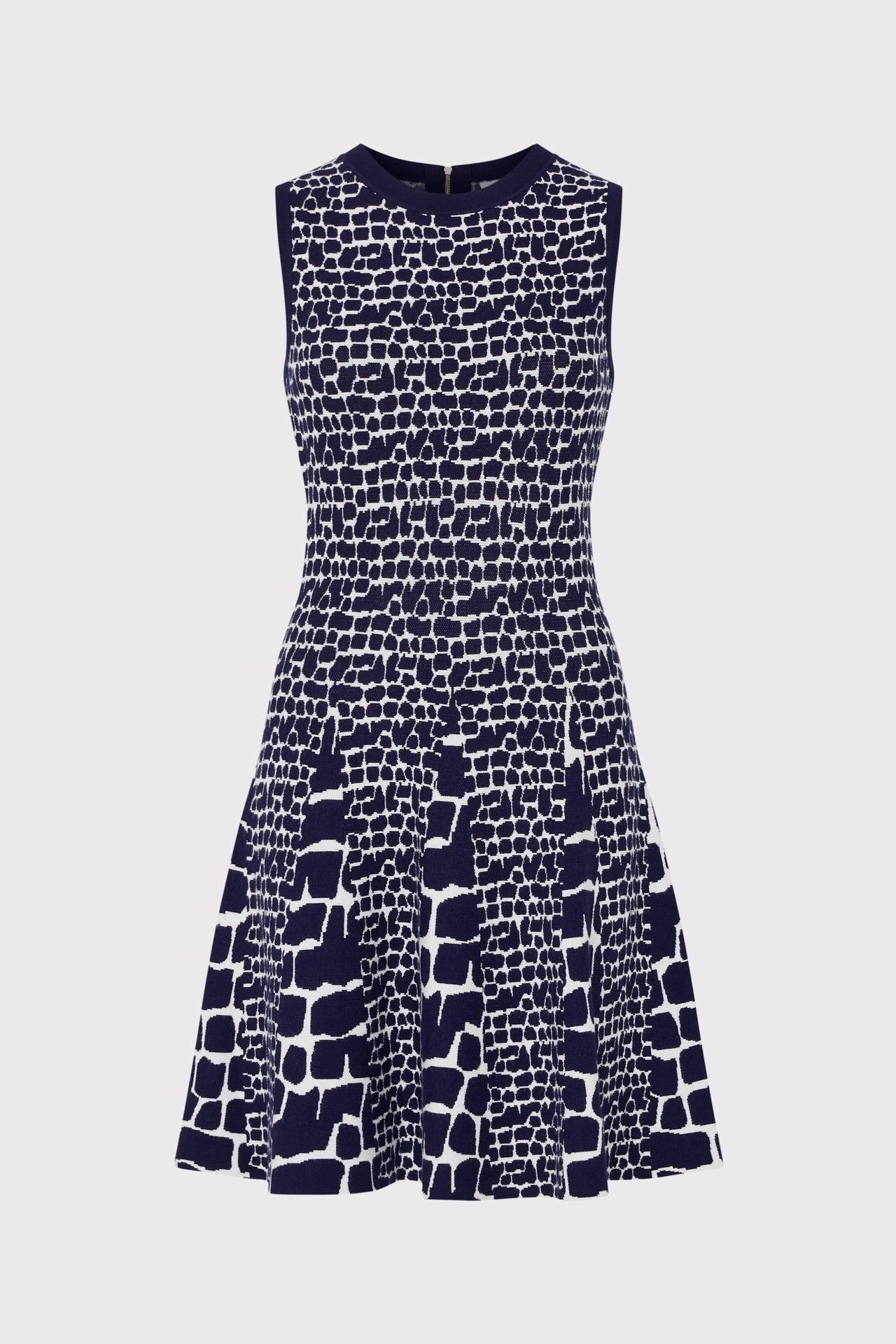 Trendy Cut Church Scene Tile Wave Jacquard Knit Mini Dress