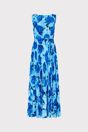 Flare Swing Jasmine Blurred Blossom Pleated Maxi Dress