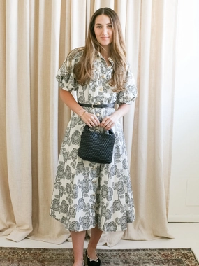 Office Shape All Layer Floral Puff Sleeve Dress