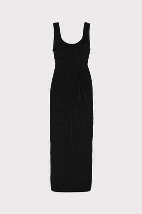 Smooth Curve Zip-Closure Bubble Pointelle Knit Midi Dress