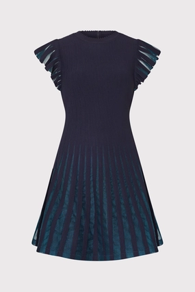 Sheer Flutter Sleeve Knit Mini Dress Layered Look Fit Mood