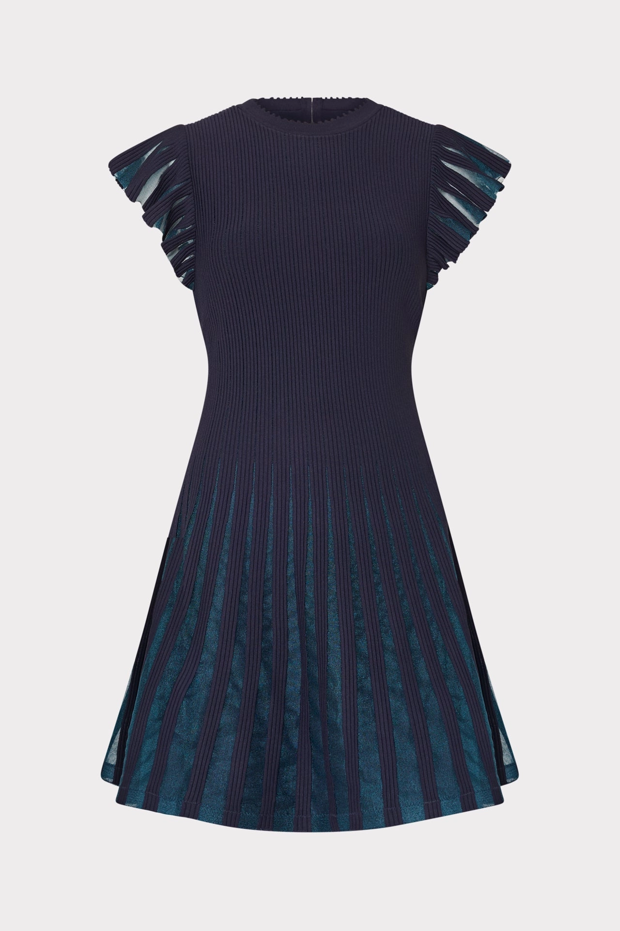 Sheer Flutter Sleeve Knit Mini Dress Nature Inspired Bright Accent