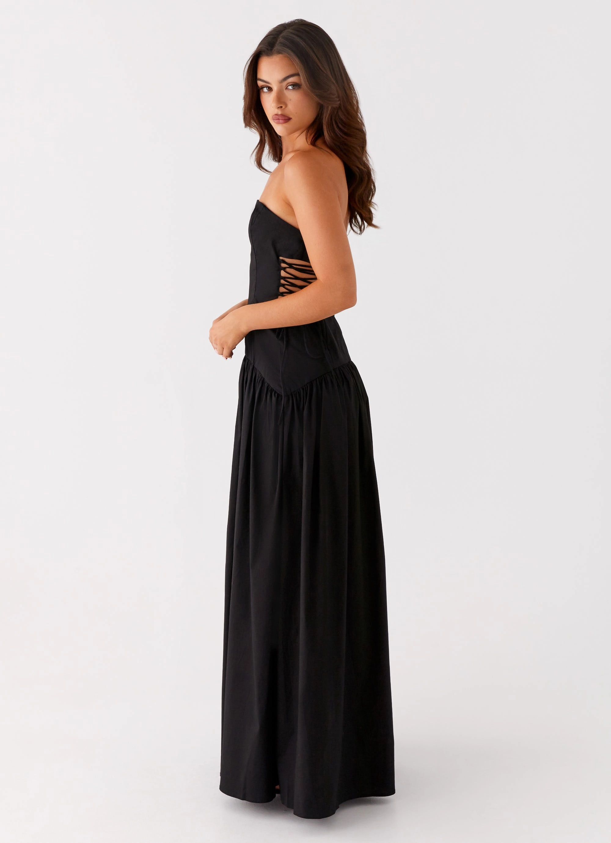 Layered Design Elegant Line Conagh Maxi Dress - Black