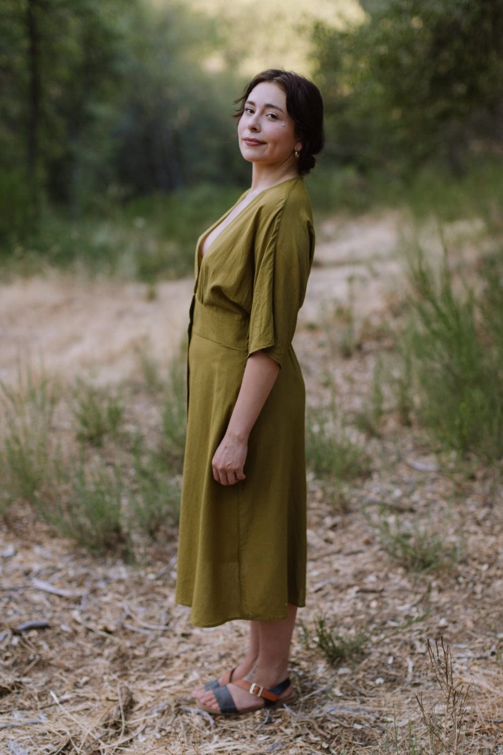 Finley Dress in Pea Soup Unisex Option Pleat Breeze