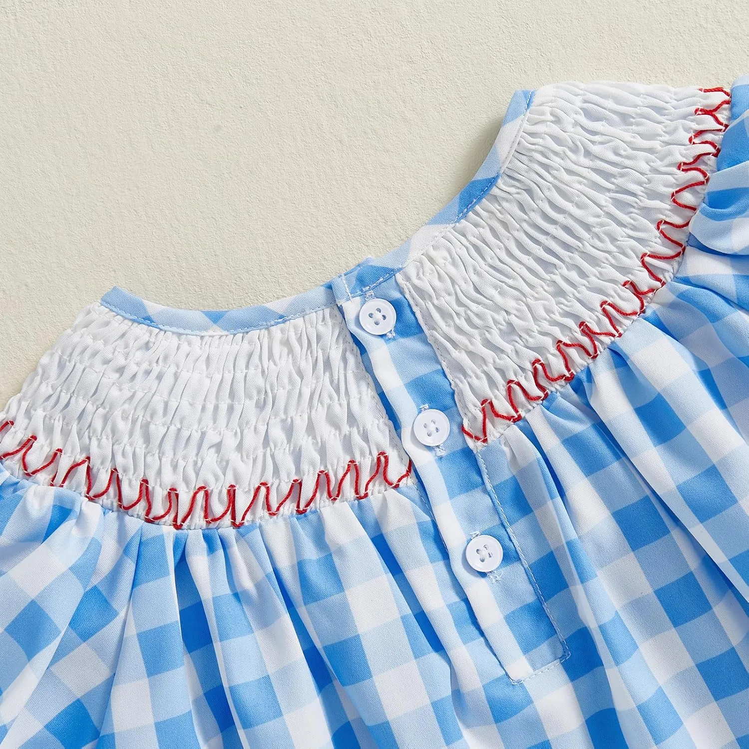Toddler Girl Farm Animal Dress Short Puff Sleeve Chicken Bow Embroidery Plaid Print Smocked Dress Kids Casual Summer Dress