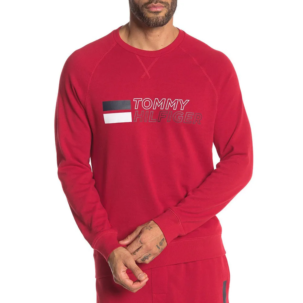 Tommy Hilfiger Men's Logo Print Raglan Fleece Lined Lounge Sleep Sweatshirt