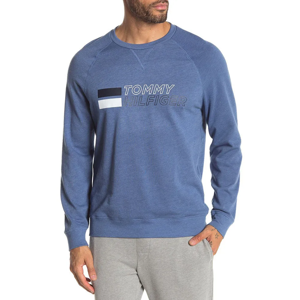 Tommy Hilfiger Men's Logo Print Raglan Fleece Lined Lounge Sleep Sweatshirt