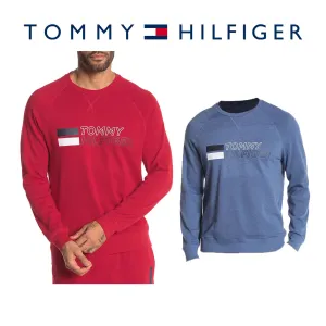 Tommy Hilfiger Men's Logo Print Raglan Fleece Lined Lounge Sleep Sweatshirt