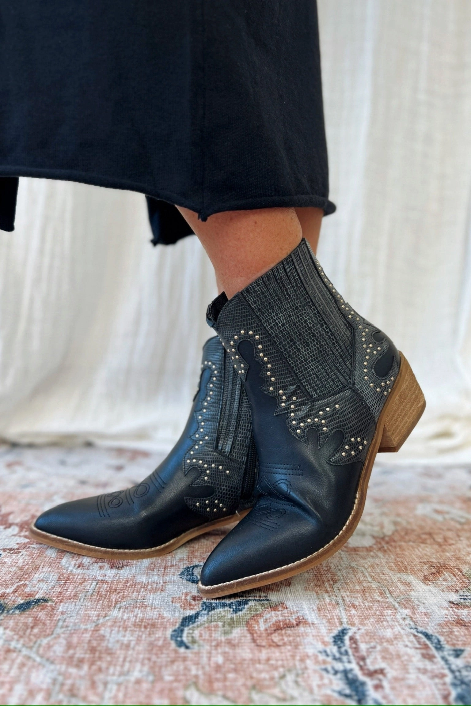 VentilatedMeshPaneling Ventilated Side Panels Tona Studded Ankle Boots - FINAL SALE