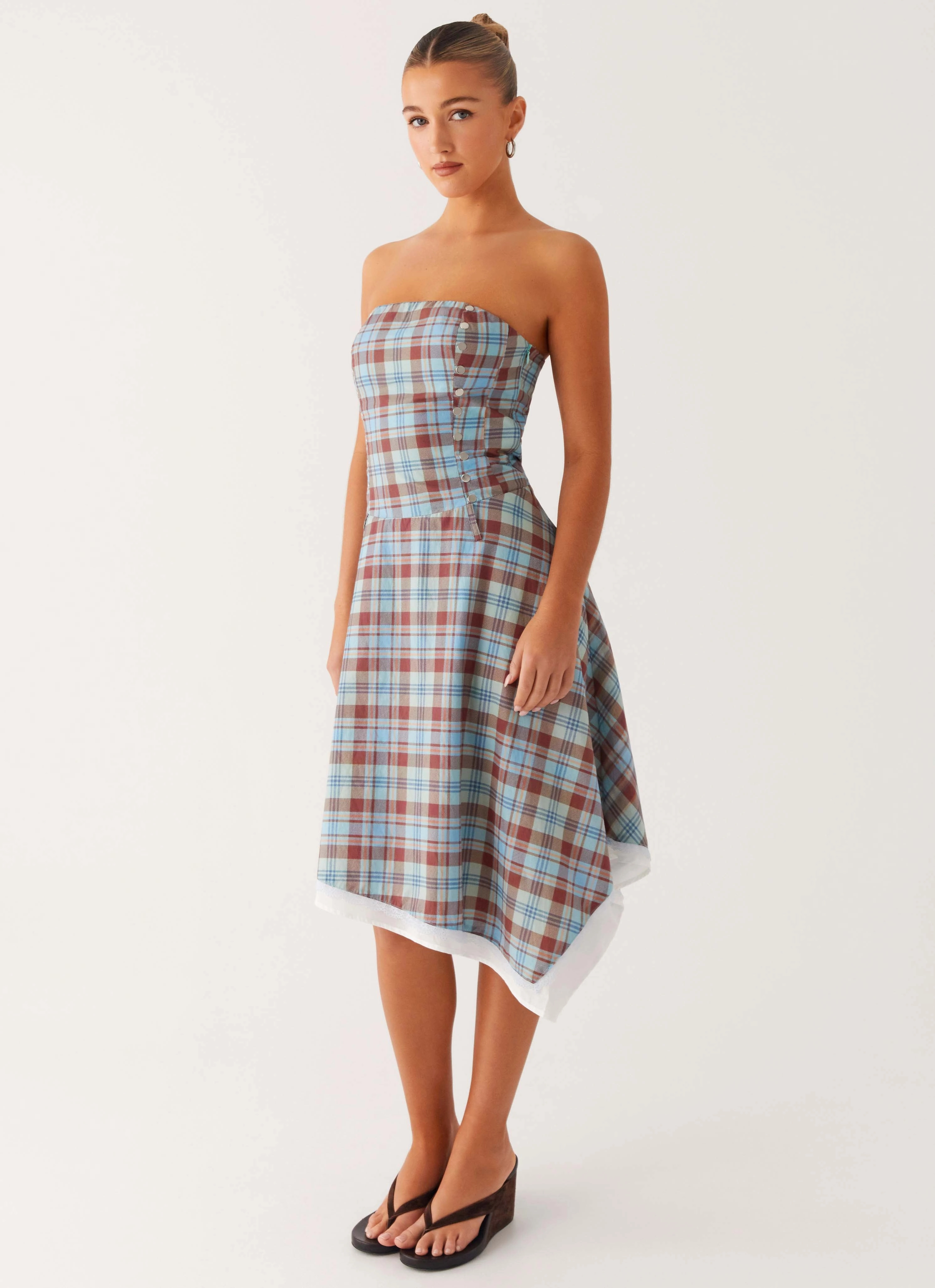 Fresh Look Tonie Strapless Midi Dress - Shoreline Check