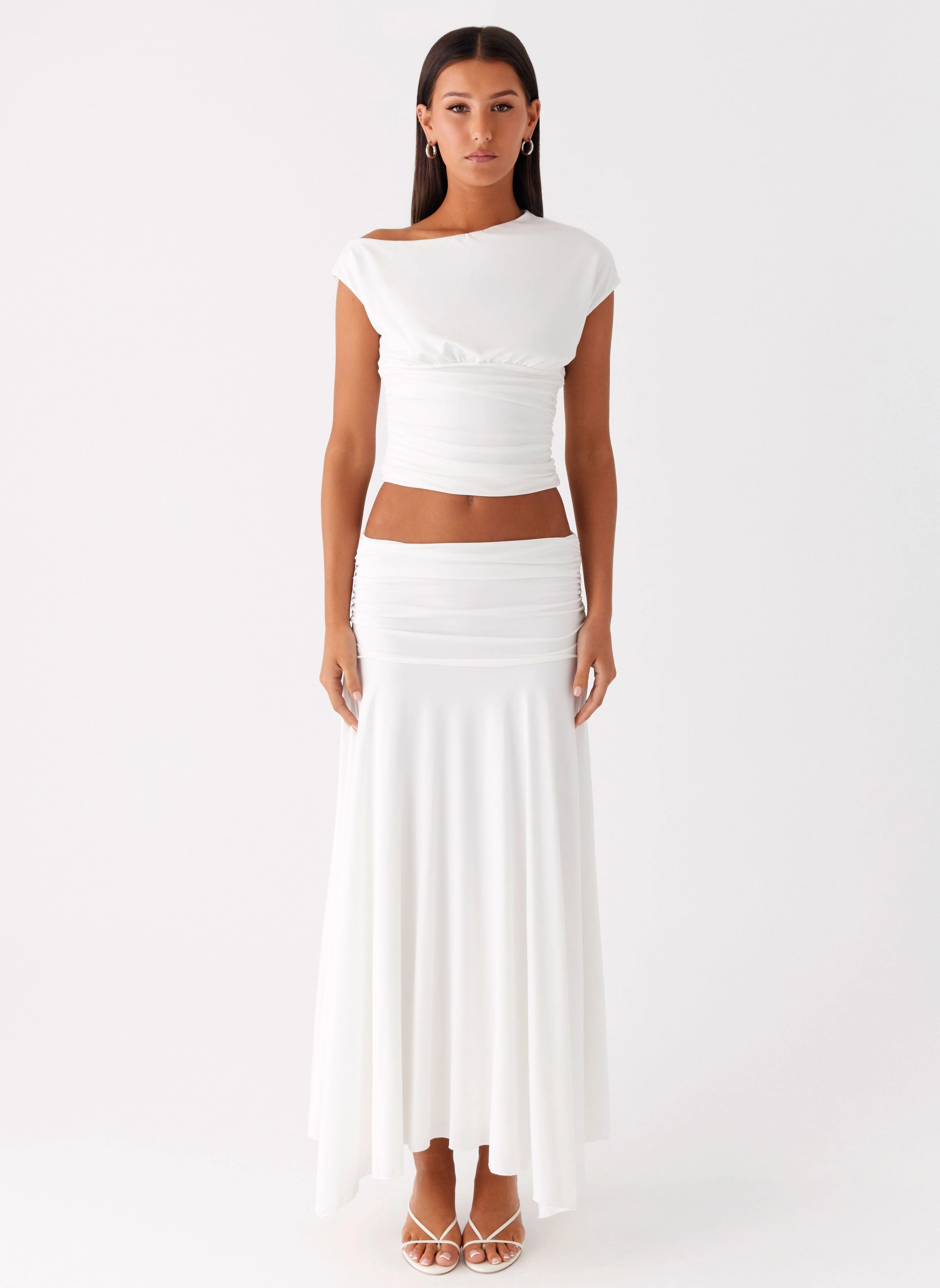 Liana Ruched Maxi Skirt - White Local Artisan