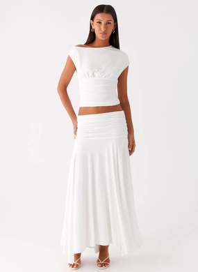 Striped Design Liana Ruched Maxi Skirt - White