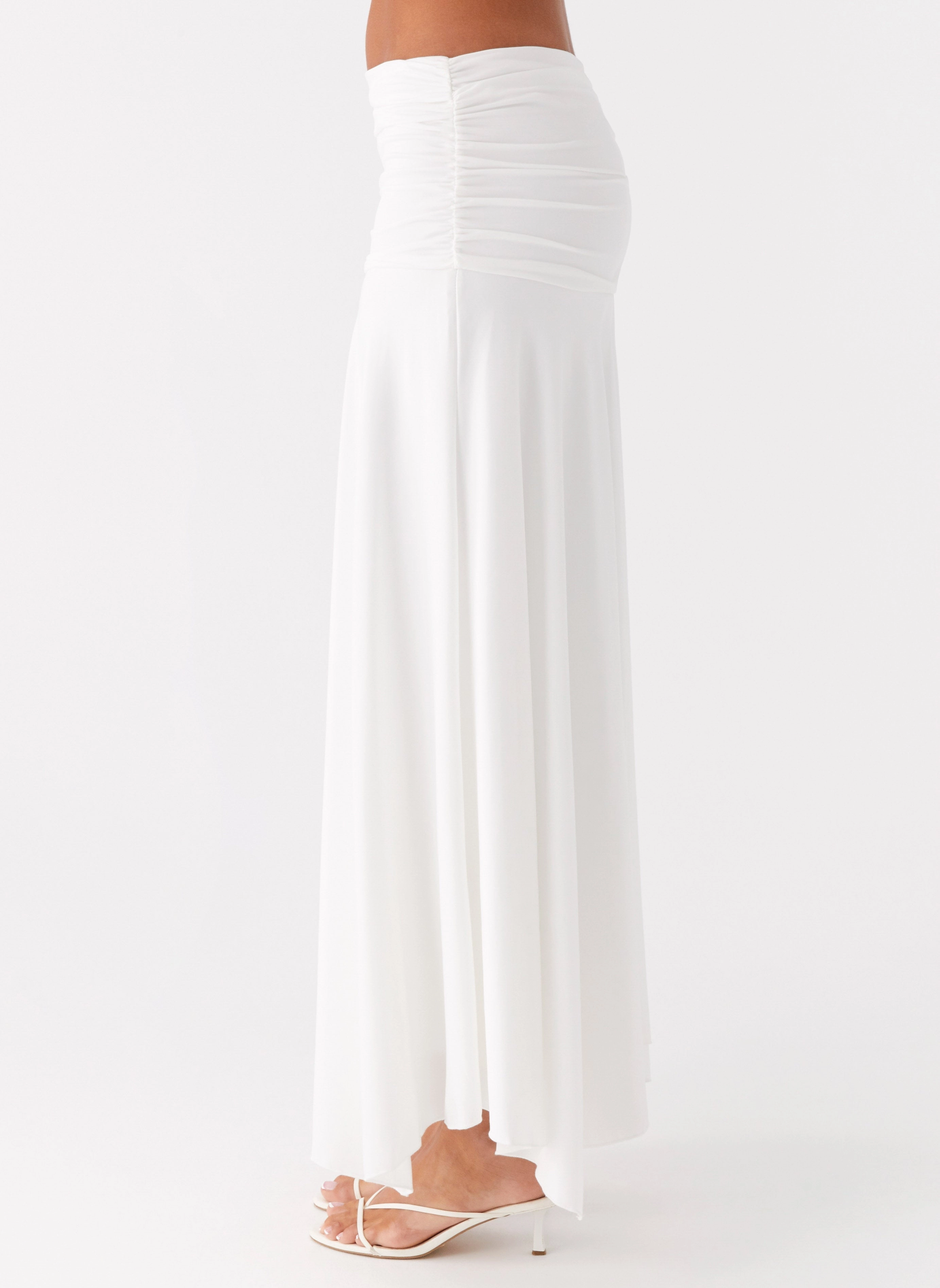 Layered Style Opaque finish Liana Ruched Maxi Skirt - White