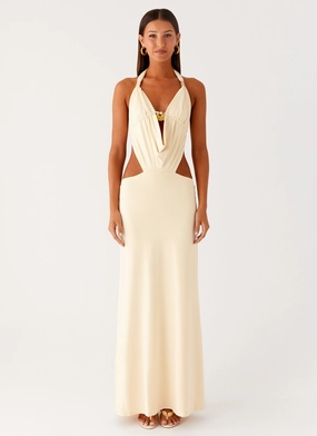 Torina Halter Maxi Dress - Lemon Fresh Fit Travel Vibe