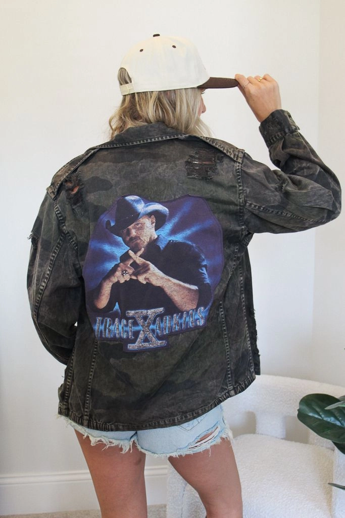 Trace Adkins Acid Wash Camo Jacket Versatile Design Single Buttons