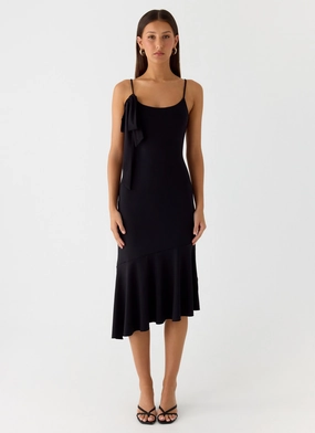 AntiPillTreatment Wedding guest Tranquility Asymmetric Midi Dress - Black