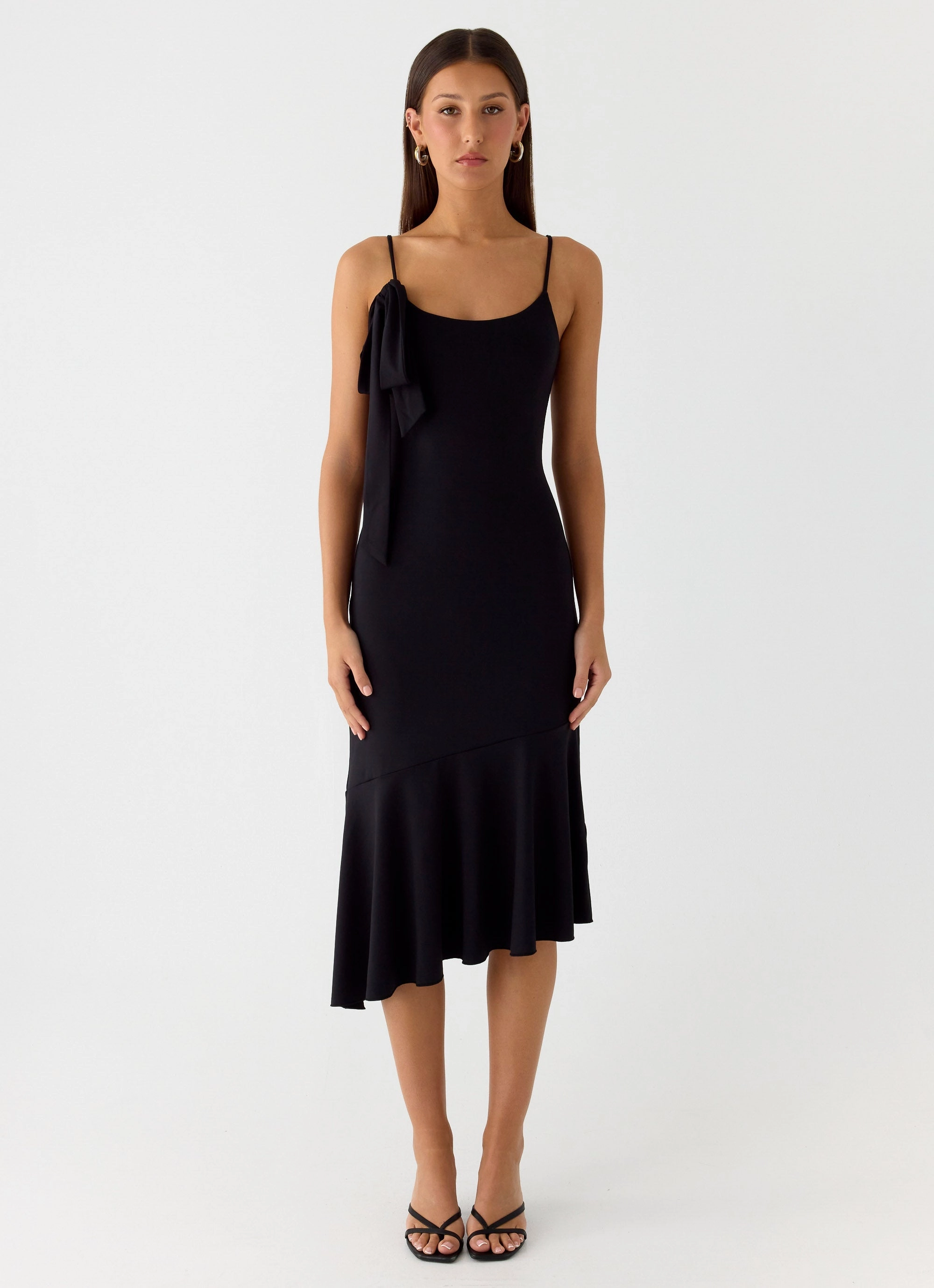 AntiPillTreatment Wedding guest Tranquility Asymmetric Midi Dress - Black