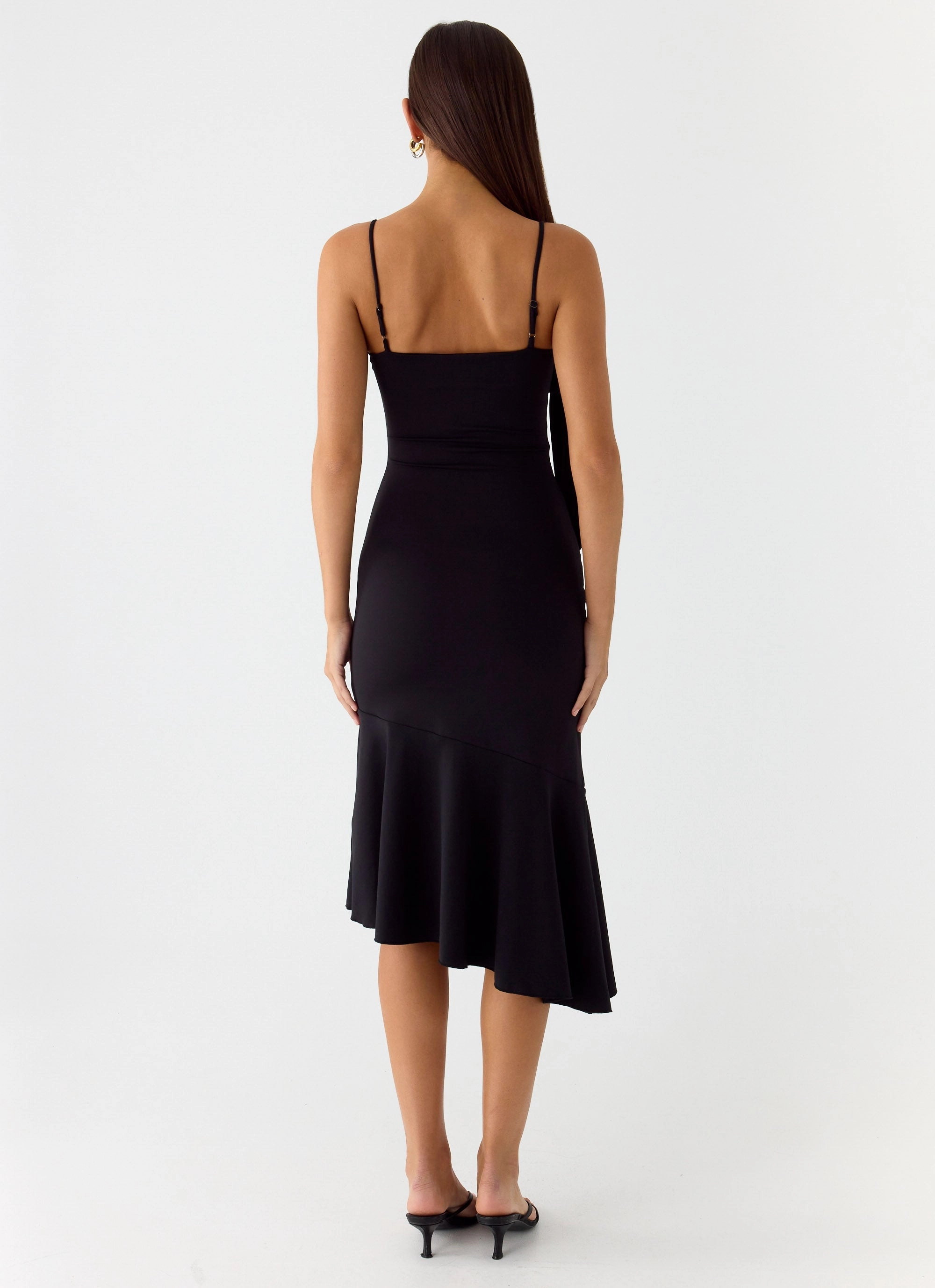 Flawless Construction Relaxed Vibe Tranquility Asymmetric Midi Dress - Black