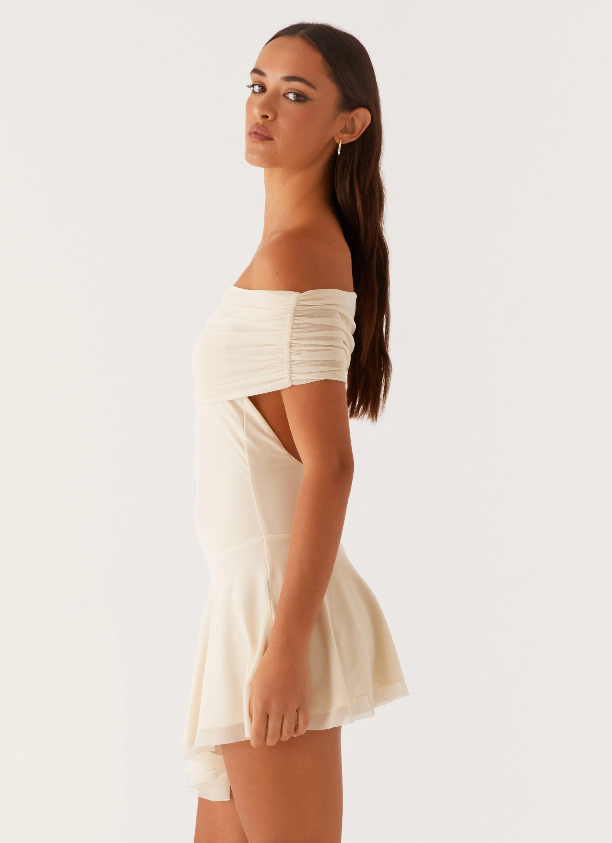 Finola Off Shoulder Mini Dress - Pastel Yellow Comfort Innovation