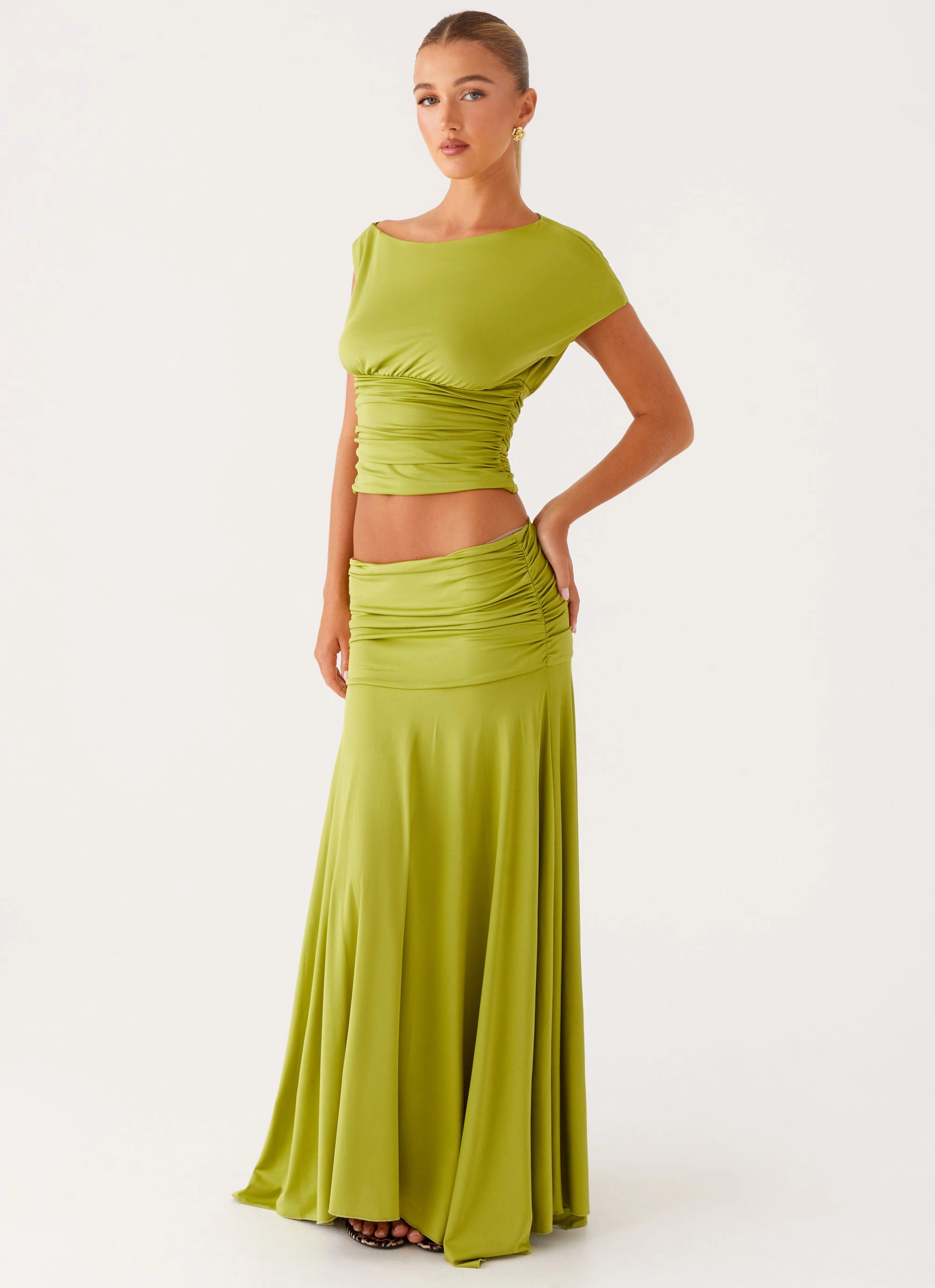 Liana Ruched Maxi Skirt - Green Abrasion resistant